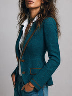 Karmen | Herringbone Fitted Contrast Trim Blazer