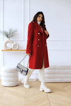 Women's Double-Breasted Wool Coat Gold Button Detail