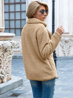 Women's Teddy Coat with Notch Lapel and Button Front