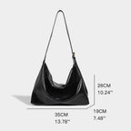 Women's Patent Vegan Leather Shoulder Bag with Curved Slouch