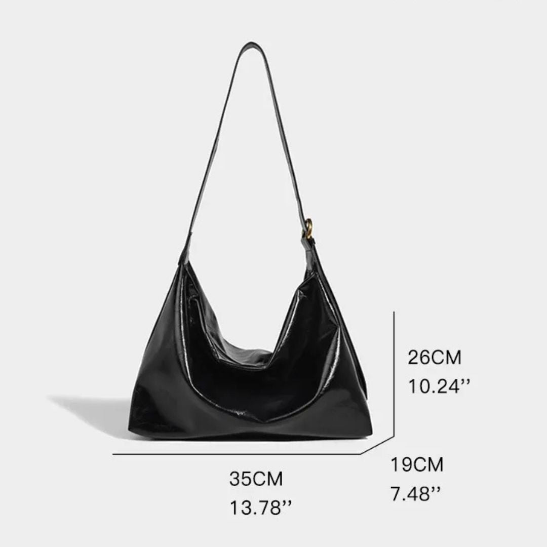 Women's Patent Vegan Leather Shoulder Bag with Curved Slouch