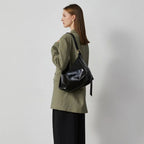 Women's Patent Vegan Leather Shoulder Bag with Curved Slouch