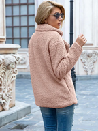 Women's Teddy Coat with Notch Lapel and Button Front