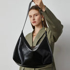 Women's Patent Vegan Leather Shoulder Bag with Curved Slouch
