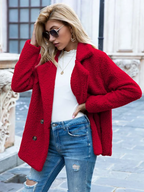 Women's Teddy Coat with Notch Lapel and Button Front