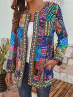 Women's Printed Open-Front Jacket with Long Sleeves