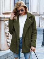 Women's Teddy Coat with Notch Lapel and Button Front