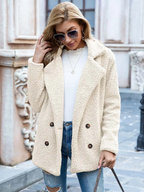 Women's Teddy Coat with Notch Lapel and Button Front