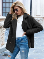 Women's Teddy Coat with Notch Lapel and Button Front