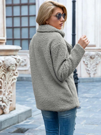 Women's Teddy Coat with Notch Lapel and Button Front