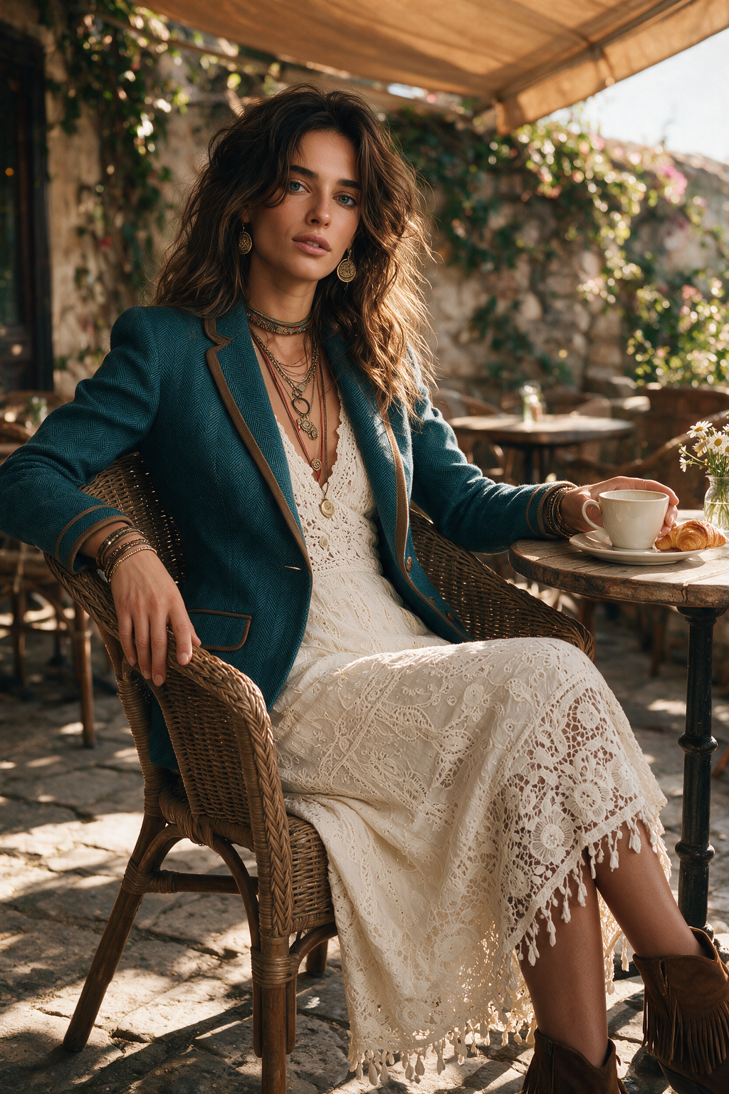 Karmen | Herringbone Fitted Contrast Trim Blazer