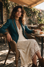 Karmen | Herringbone Fitted Contrast Trim Blazer