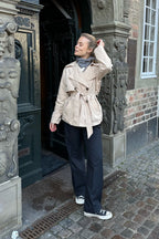 Women's Short Trench Coat Double-Breasted Notch Lapel