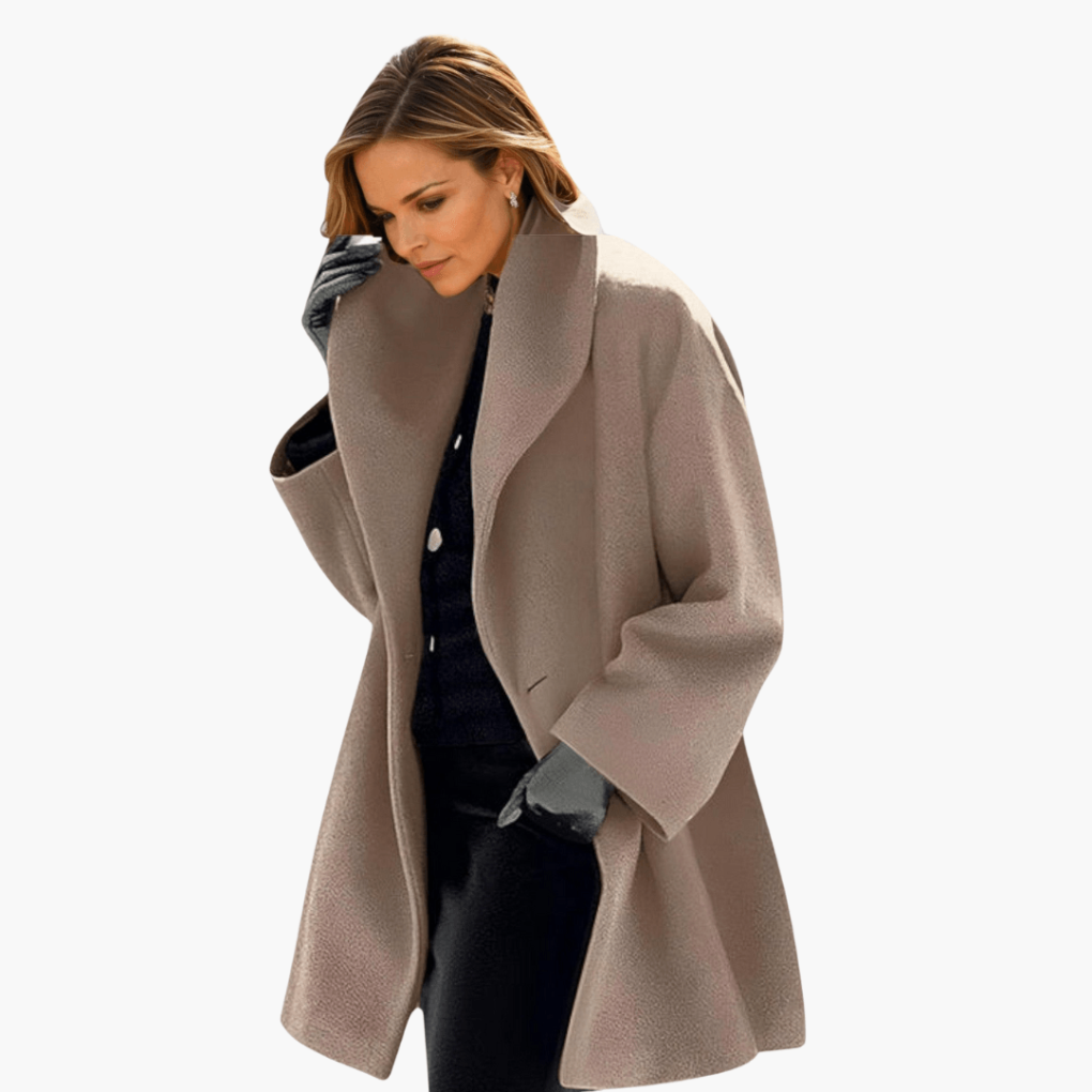 Women's Wide Collar Coat with Concealed Closure