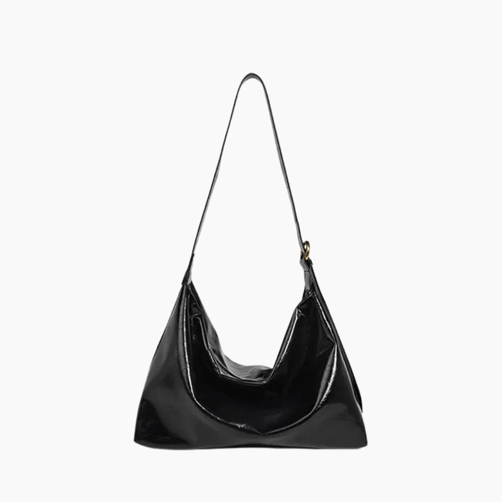 Women's Patent Vegan Leather Shoulder Bag with Curved Slouch