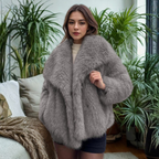 Corrine - Classy Long Sleeve Collared Fuzzy Coat