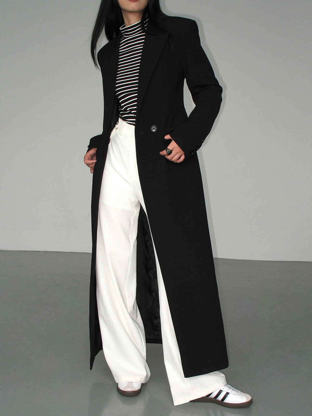 Women's Long Trench Coat Single-Breasted Notch Collar