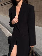 Women's Long Trench Coat Single-Breasted Notch Collar