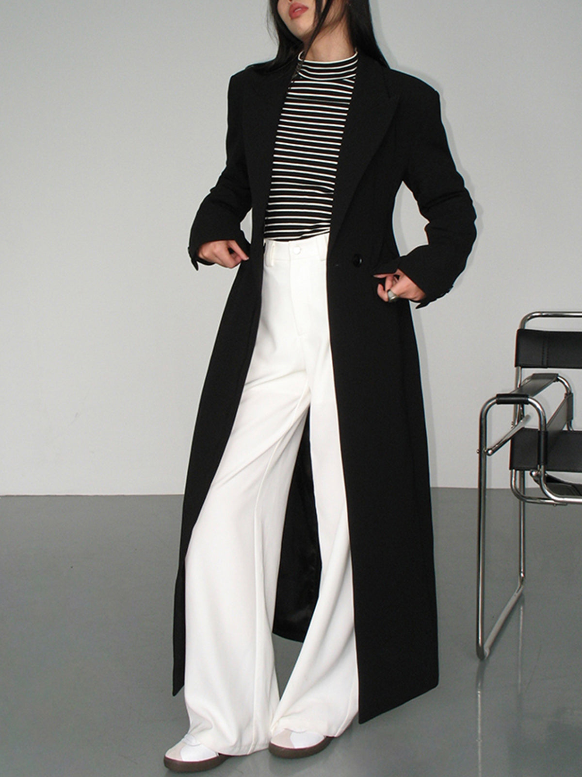 Women's Long Trench Coat Single-Breasted Notch Collar
