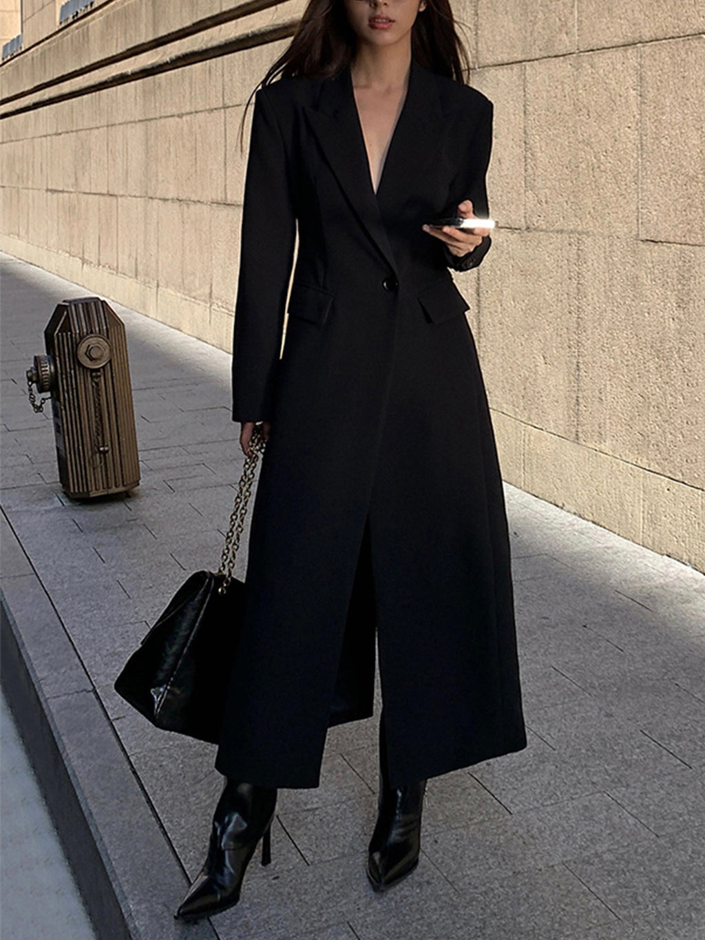 Women's Long Trench Coat Single-Breasted Notch Collar