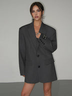 Women's Longline Oversized Blazer with Notch Lapel