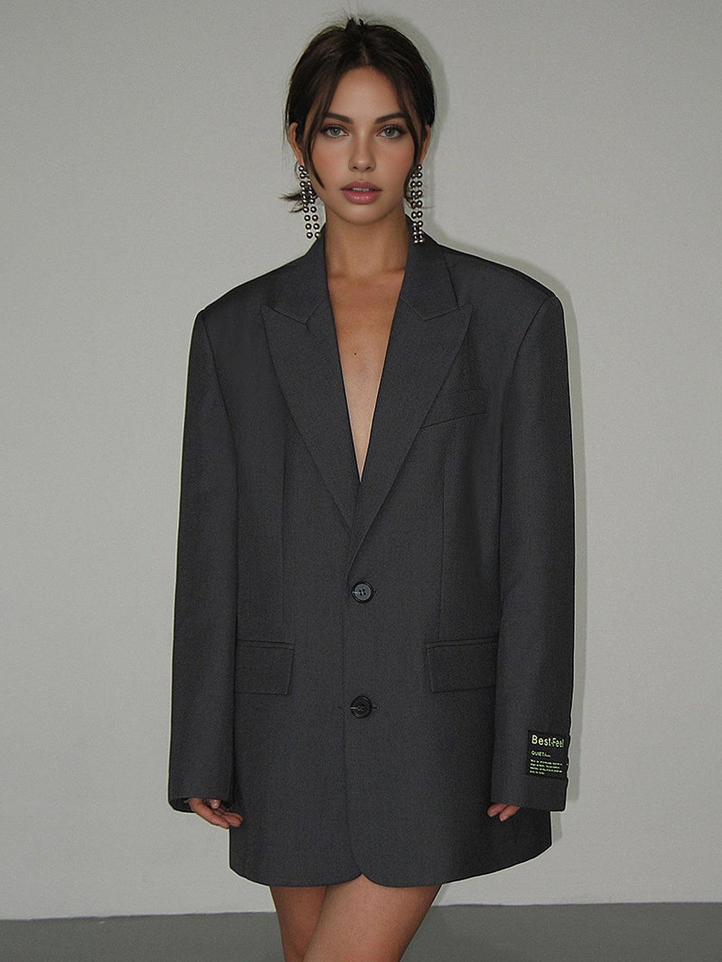 Women's Longline Oversized Blazer with Notch Lapel