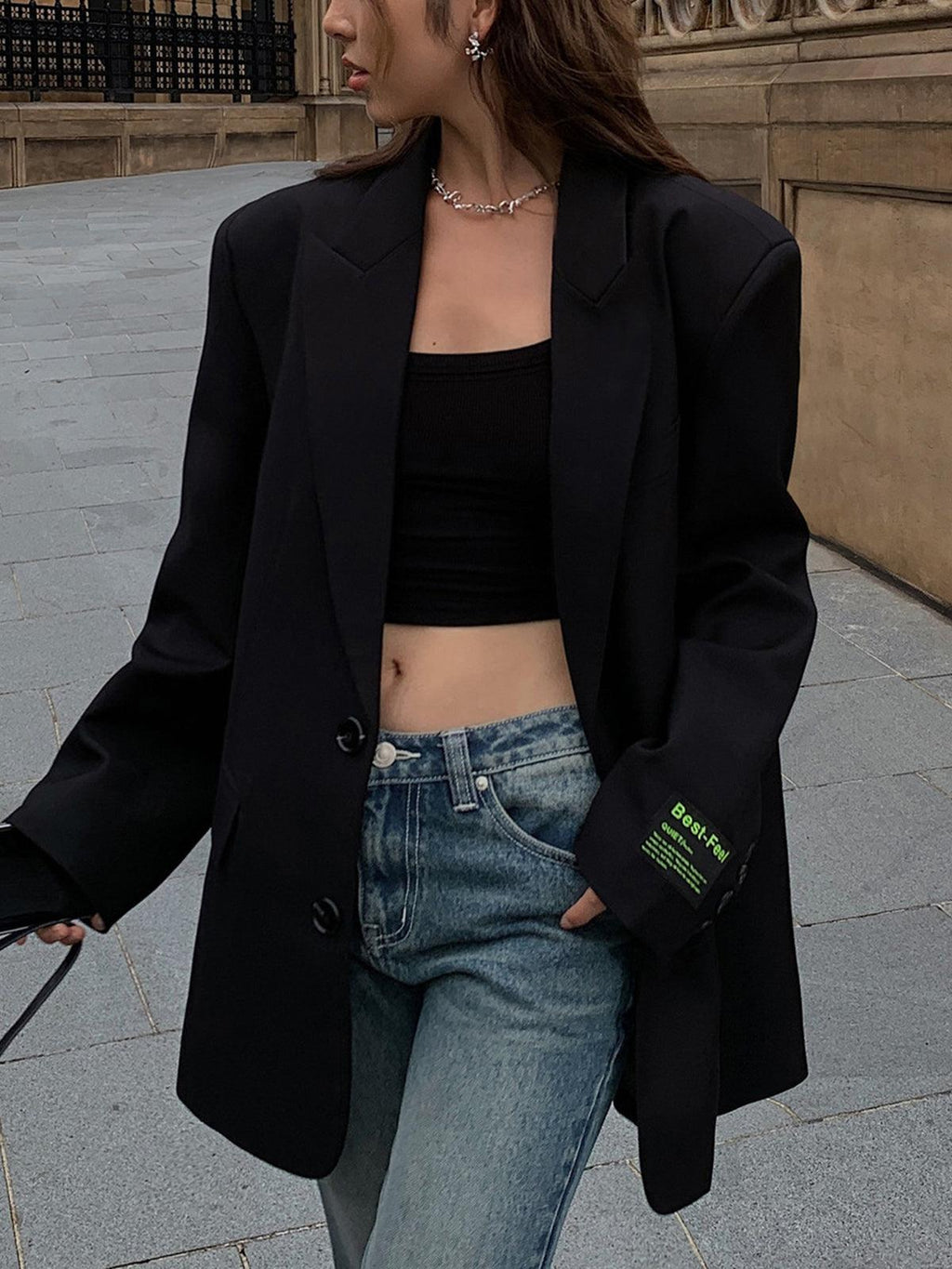 Women's Longline Oversized Blazer with Notch Lapel