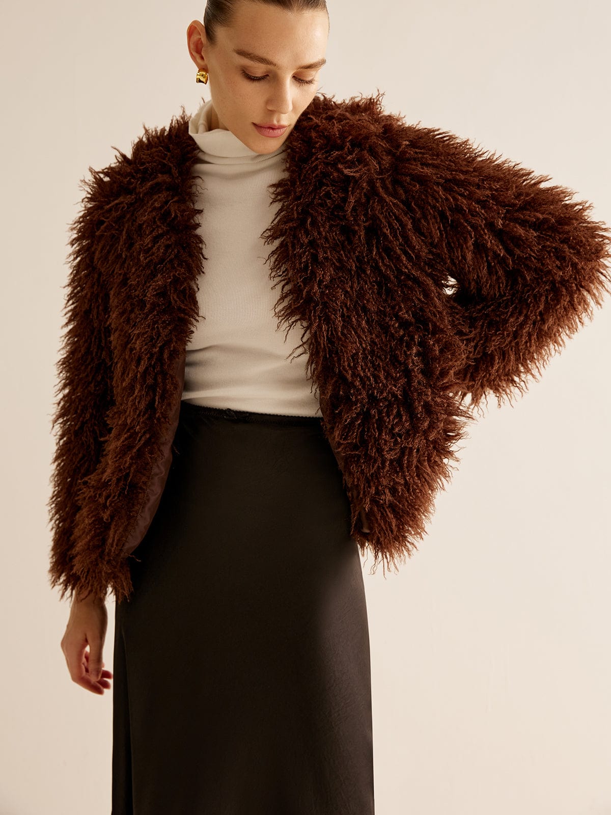 Women's Shaggy Faux Fur Jacket with Relaxed Fit