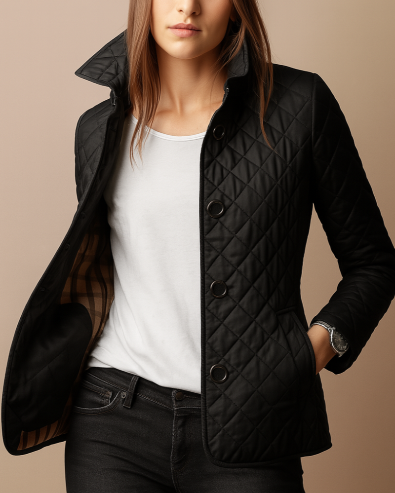 Women's Diamond Quilted Jacket with Stand Collar