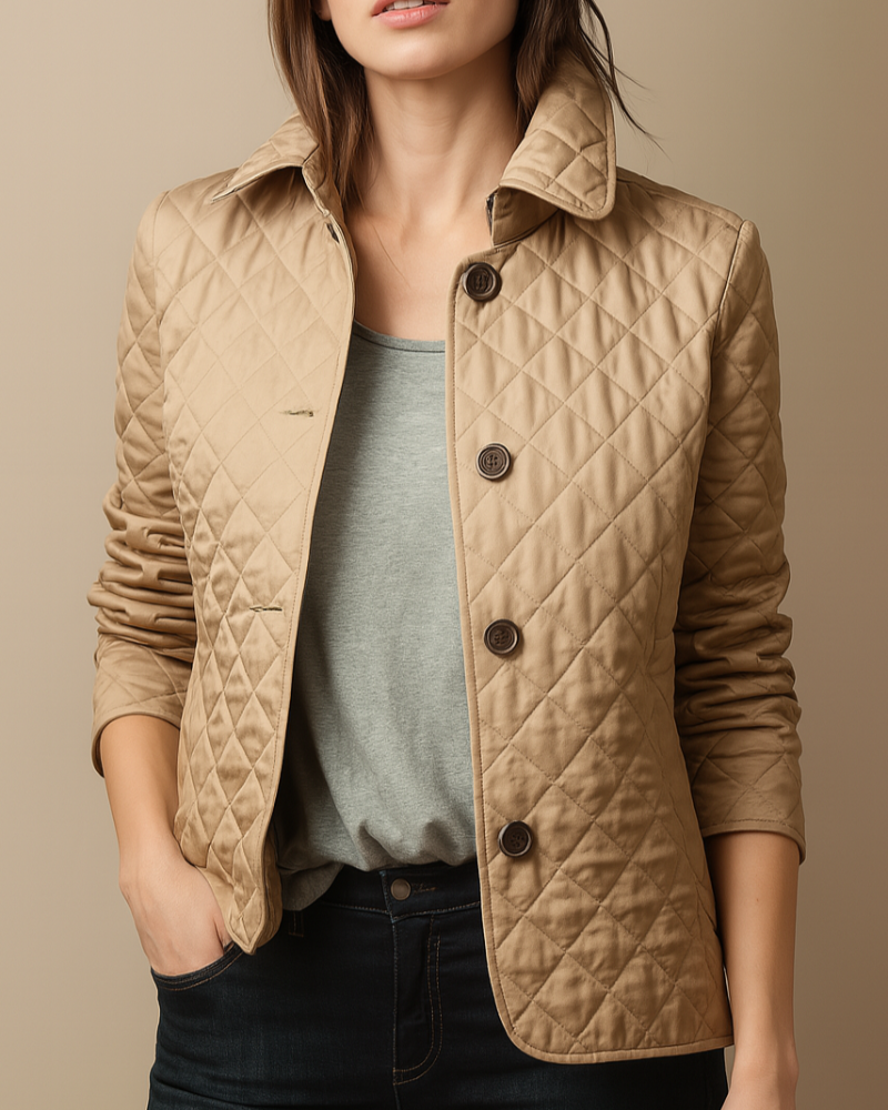Women's Diamond Quilted Jacket with Stand Collar