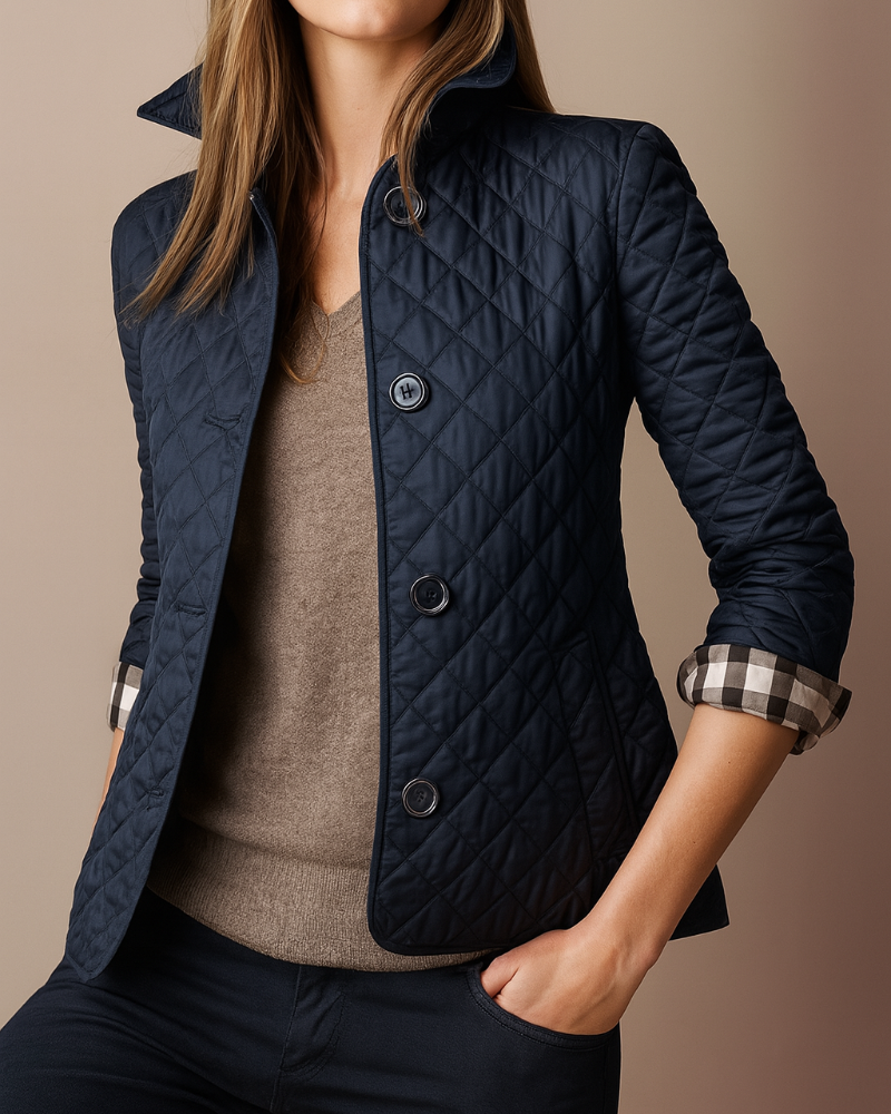 Women's Diamond Quilted Jacket with Stand Collar