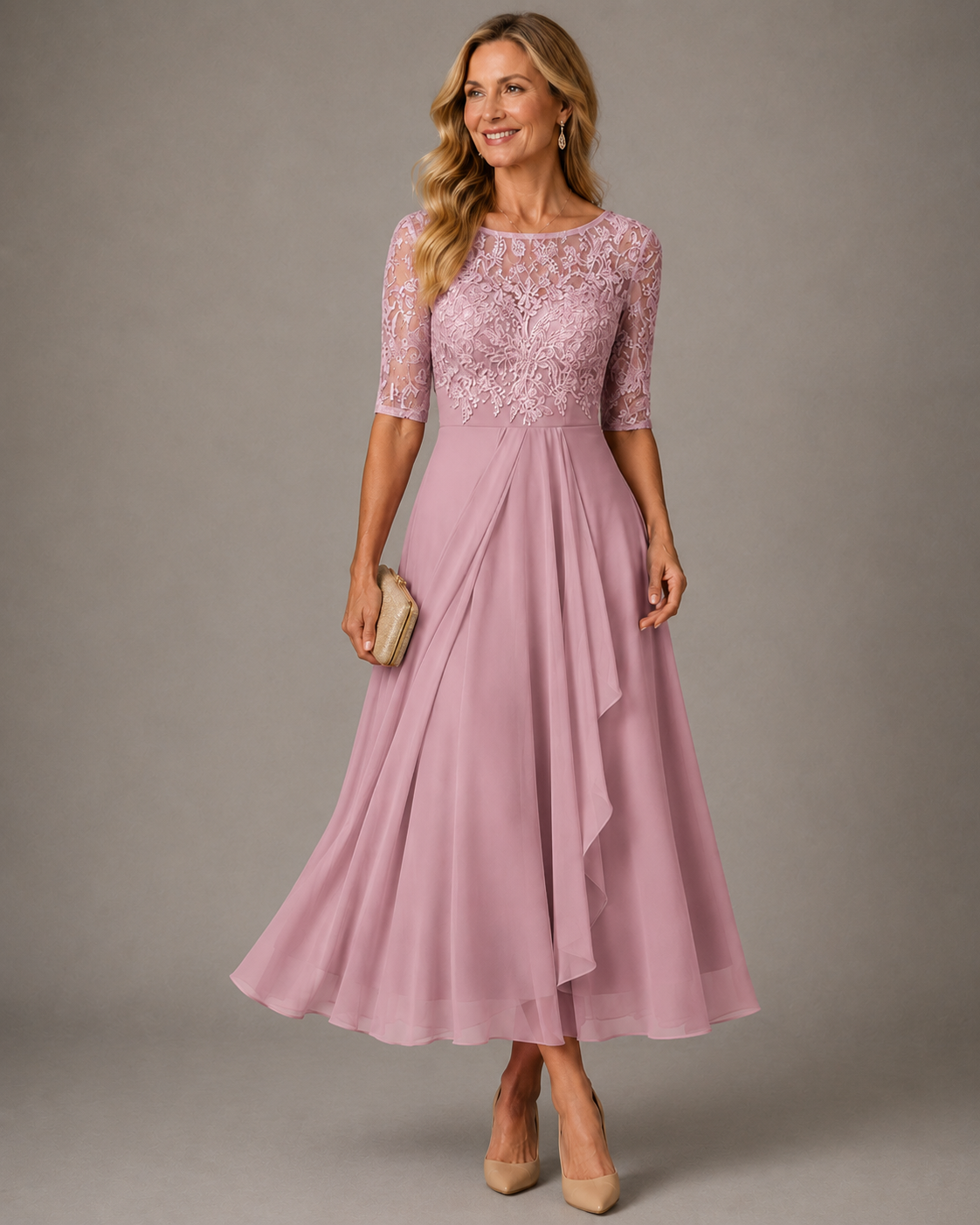 Rosa | Lace Bodice Pleated Midi Dress