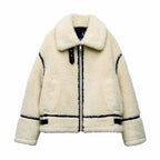 Women's Oversized Teddy Jacket with Contrast Trim