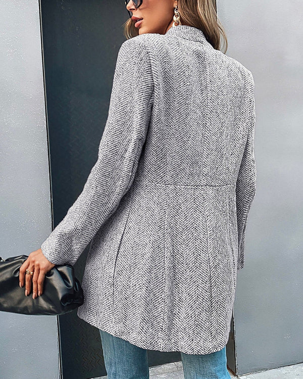 Women's Herringbone Longline Blazer Notch Lapel