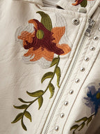 Women's Embroidered Biker Jacket with Floral Detail