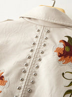 Women's Embroidered Biker Jacket with Floral Detail