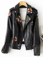 Women's Embroidered Biker Jacket with Floral Detail