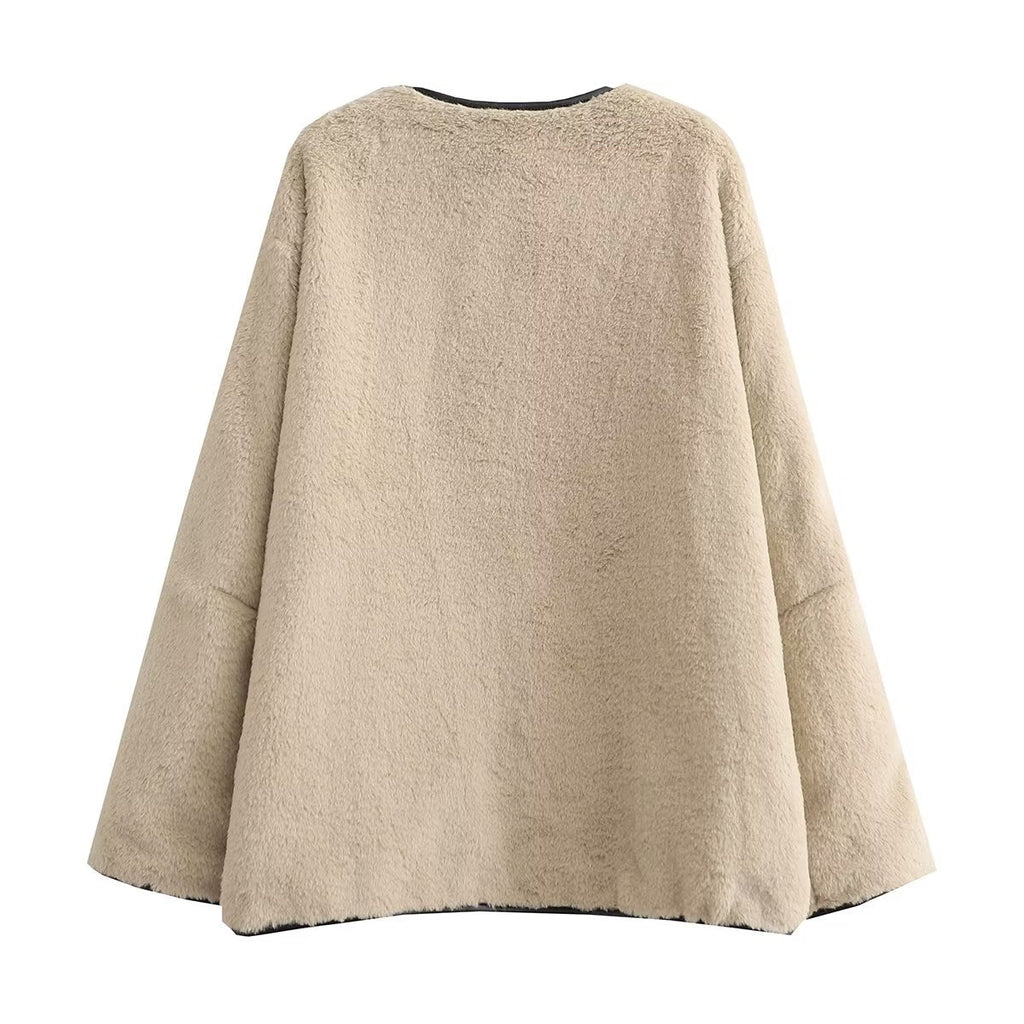Women's Oversized Teddy Jacket with Toggle Fastenings