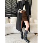 Women's Button-Front Wool-Blend Coat with Stand Collar