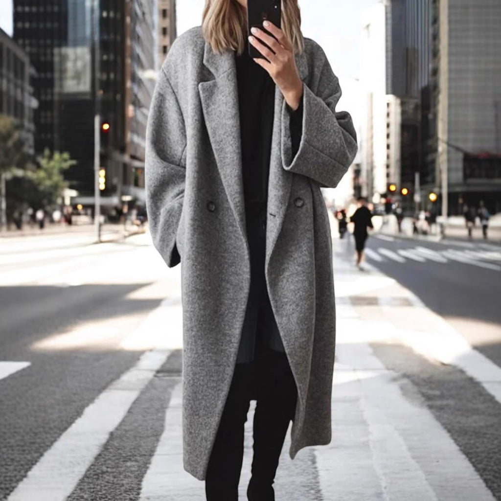 Women's Oversized Longline Coat Double-Breasted