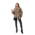 Women's Faux Fur Jacket with Shawl Collar and Tie Belt