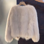 Women's Faux Fur Jacket with Buckle Detail Open Front