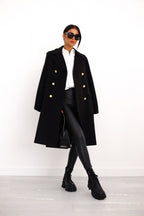 Women's Double-Breasted Wool Coat Gold Button Detail
