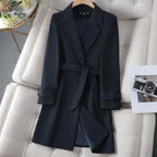 Women's Blazer Coat with Belt and Button Cuff Detail