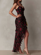 Lowe | Floral Ruched Ruffle Hem Dress