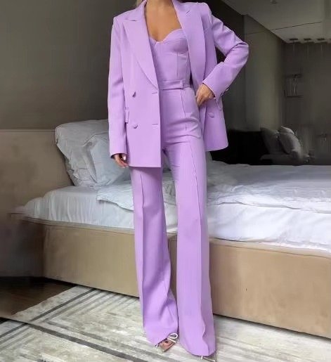 Women's Three-Piece Blazer Set Corset Top Flared Trousers