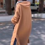 Women's Oversized Hooded Coat Long Zip-Up with Logo Detail