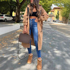 Women's Oversized Hooded Coat Long Zip-Up with Logo Detail