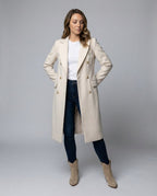 Women's Double-Breasted Longline Coat with Gold Buttons