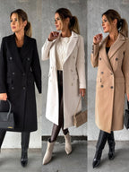 Women's Double-Breasted Longline Coat with Gold Buttons
